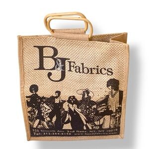 B&J Fabrics NYC Jute Tote Bag with Wooden Handles